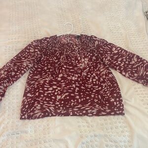 Maje Red and White Graphic Blouse with Peter Pan Collar